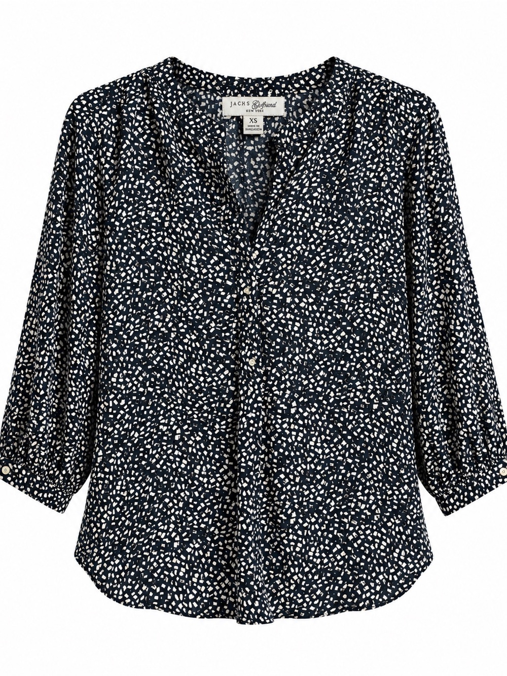 JACHS Girlfriend New York Black & White Abstract Print Blouse XS 3/4 Sleeve